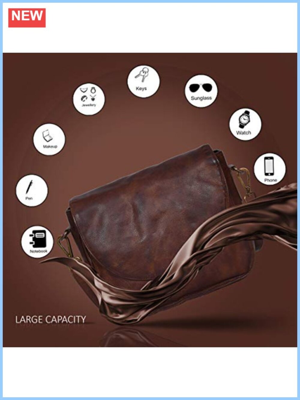 Genuine Leather Shoulder Crossbody Purse Crossover Bag Satchel with Adjustable - Picture 2 of 5